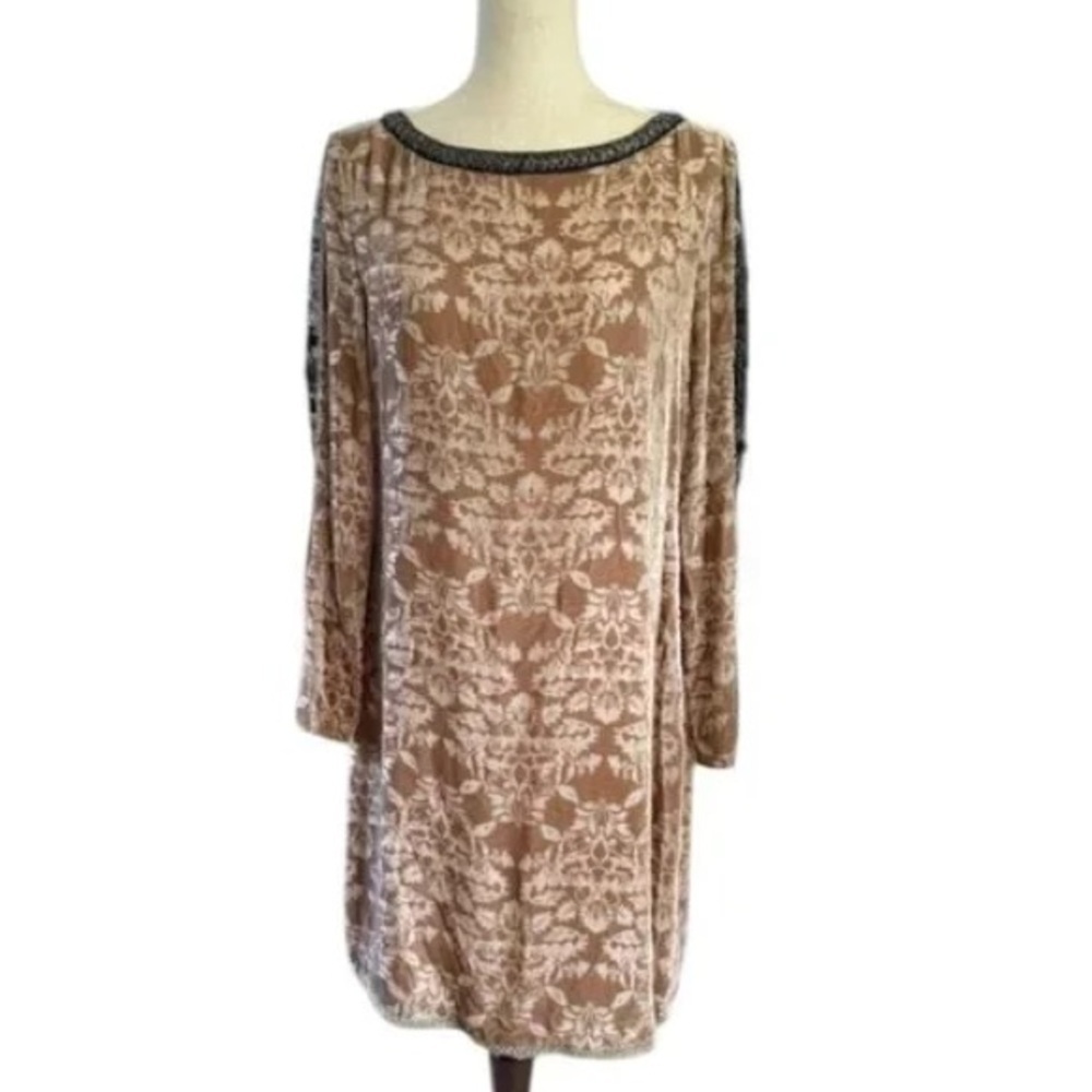 SUNDANCE Champagne Dreams Damask Floral Velvet Dress Beaded Boho 8 Romantic Chic - Picture 5 of 16